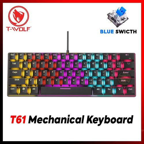 Twolf Clavier Gaming Mécanique T6 Format 60 % – 63 Touches – lumineuse Rétroéclairage  RGB – Blue Switch anti-ghosting  Connexion USB Filaire
 Fiche Technique et Prix au Maroc
