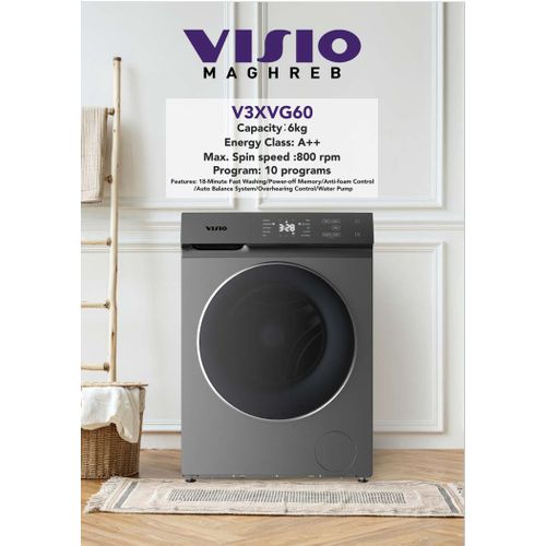Visio Machine à laver Automatique 6Kg 10 Programmes, Classe A++, Lavage Rapide, V3XVG60
 Fiche Technique et Prix au Maroc