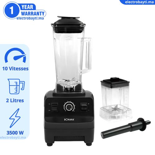 bonana Blender mixeur smoothie – 10 vitesses – 2L – 2 en 1 – moulin épices – 3500W
 Fiche Technique et Prix au Maroc
