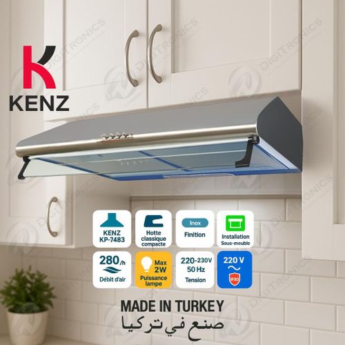 Kenz Hotte aspirante Inox 60 cm, éclairage intégré, fabrication Turquie, KP-7483
 Fiche Technique et Prix au Maroc