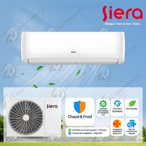 Siera Climatiseur 12000 BTU, Chaud & Froid, R410A, Éco-énergétique, AS-12HR4SYRCA01
 Fiche Technique et Prix au Maroc