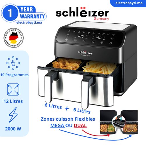 schlëizer Friteuse sans Huile - Airfryer MAX- Zones cuisson Flexibles - 12 Litres -Germany
 Fiche Technique et Prix au Maroc