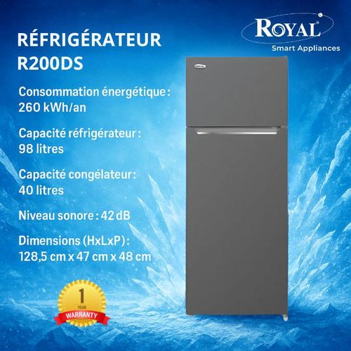 Royal Réfrigérateur avec congélateur en haut 138 litres R200
 Fiche Technique et Prix au Maroc