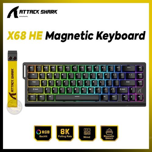ATTACK SHARK Clavier Gaming X68 HE – 60% 66 touches Compact – Switchs Magnétiques – Rapid Trigger 0.01mm – 8000Hz – RGB – PBT - DKS - Mod-Tap pour Windows, macOS
 Fiche Technique et Prix au Maroc