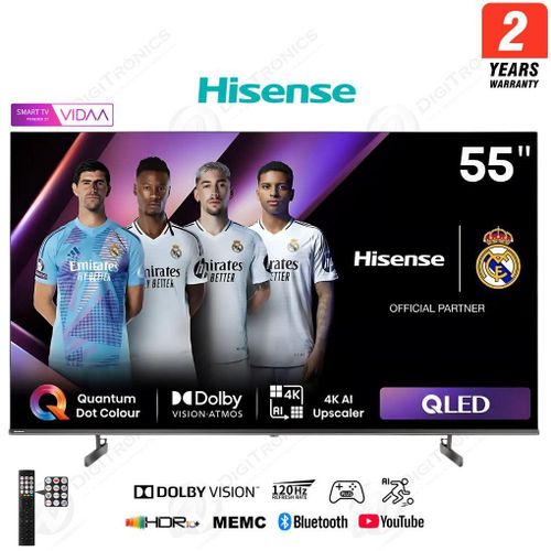 Hisense TV intelligente 55 pouces QLED Système Vidaa Dolby Vision Mode Sport AI Garantie de 2 Ans, 55Q6N
 Fiche Technique et Prix au Maroc