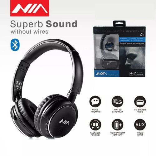 Nia NEW Casque Q1 sans fil Bluetooth V5.0 app avec micro Slot SD aux FM Radio 
 Fiche Technique et Prix au Maroc