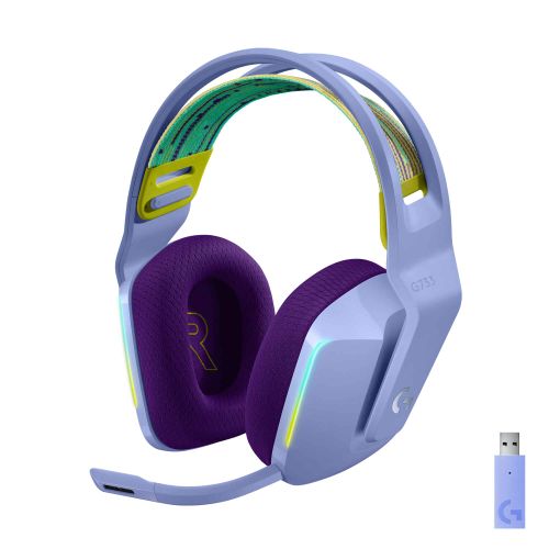 Logitech Casque de jeu sans fil G733 LIGHTSPEED avec bandeau à suspension, LIGHTSYNC RGB, Blue VO ! Technologie micro CE et pilotes audio PRO-G, légers, autonomie de 29 heures, portée de 20 m - Lila
 Fiche Technique et Prix au Maroc