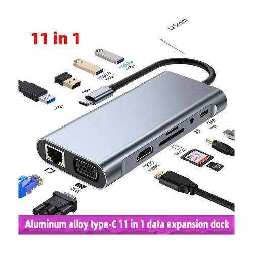 Adaptateur HUB USB type-c 11 en 1 4K, HDMI VGA RJ45 Ethernet, SD/TF, 3.5MM, AUX
 Fiche Technique et Prix au Maroc