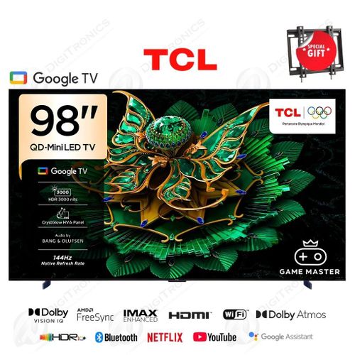 TCL 98 Premium QD-MiniLED Smart Google TV, Dolby Vision IQ, Ai HDR10+, 144Hz, 98C7K
 Fiche Technique et Prix au Maroc
