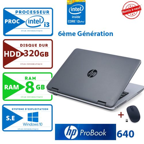Hp ProBook 640 - Intel Core i3 (6ème Gen) - 8Go RAM - 320Go HDD - 14" - AZERTY - (Remis à Neuf)
 Fiche Technique et Prix au Maroc
