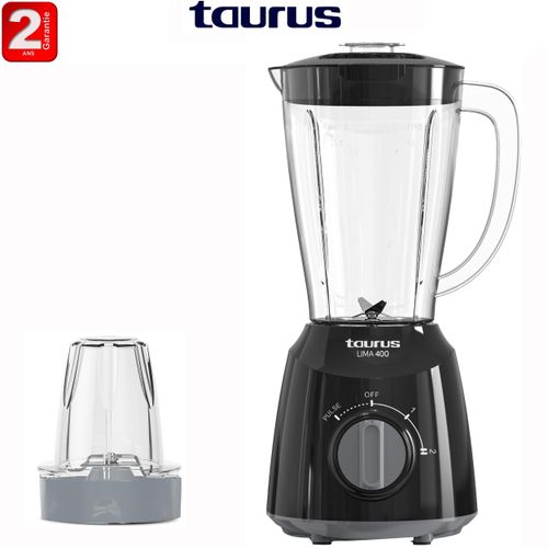 Taurus Blender LIMA NOIR Mixeur Bol en plastique 400 2 vitesses +TURBO 1.5L 4 lames- 2ans de garantie
 Fiche Technique et Prix au Maroc