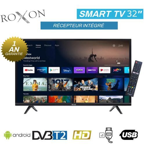 Roxon FL 32 SA - Télévison - 32" HD Smart TV Android 14 - Récepteur Intégré +TNT +HDMI +USB.
 Fiche Technique et Prix au Maroc