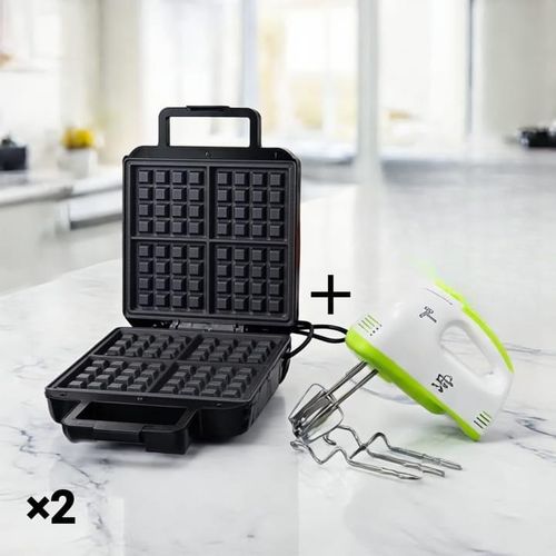 Italy Home Design Pack Gaufrier et batteur cuisine essentiel, Gaufrier électrique 1400 W avec revêtement antiadhésif en granit + batteur 150 watts
 Fiche Technique et Prix au Maroc