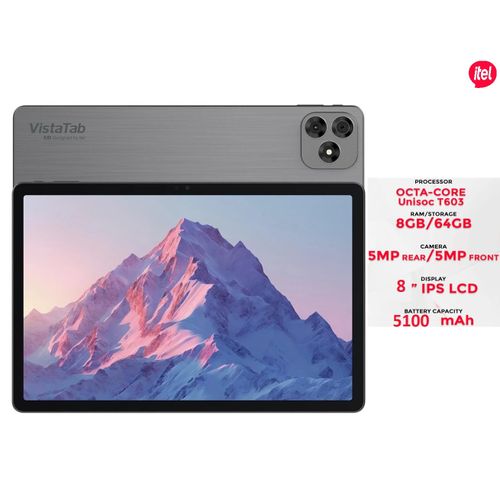 Itel tablette VistaTab10mini 4G 8"pouce-64GB 8GB RAM(3+5) 5100mAh, Android12 5MP-Grey
 Fiche Technique et Prix au Maroc
