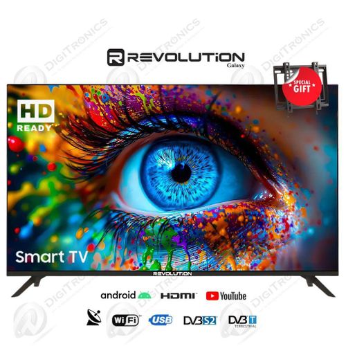 REVOLUTION 32 Smart TV Android HD Récepteur Intégré + TNT + HDMI + USB, Support Mural
 Fiche Technique et Prix au Maroc