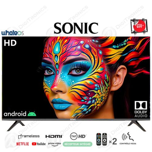 Sonic 32 HD Smart tv Système WhaleOS, Dolby Audio, Récepteur Intégré, TNT HD + Support Gratuit
 Fiche Technique et Prix au Maroc