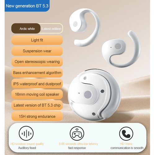 DINEX Écouteurs Bluetooth Casques Sans Fil Bluetooth 5.3 écouteurs sans fil HiFi 9D stéréo, sport réduction du bruit casque avec micro contrôle tactile TWS écouteurs d'origine Blanc
 Fiche Technique et Prix au Maroc