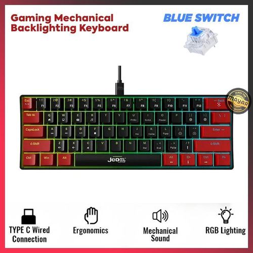 Jedel Mini clavier mécanique pro rétroéclairage LED RGB BLUE SWITCH, 61 keys GAMING avec interface type-c, Clavier de jeu rétro-éclairé
 Fiche Technique et Prix au Maroc