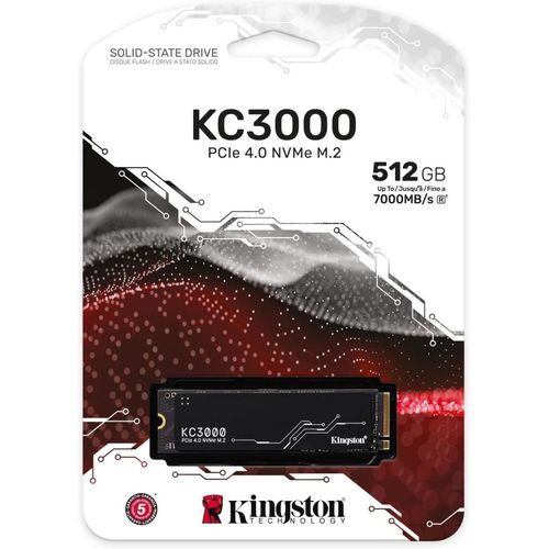 Kingston Disque Dur interne SSD  KC3000 M.2 2280 PCIe Gen4 x4 NVMe 3D TLC 512 Go (SKC3000S/512G)
 Fiche Technique et Prix au Maroc
