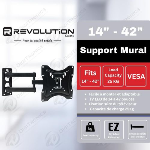 REVOLUTION Support mural TV LED Galaxy N° 117B 14 à 42 pouces, 25kg, VESA 
 Fiche Technique et Prix au Maroc