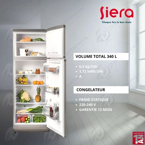 Siera Réfrigérateur DP405 SILVER, Grand Volume, No Frost et Économie d’Énergie
 Fiche Technique et Prix au Maroc