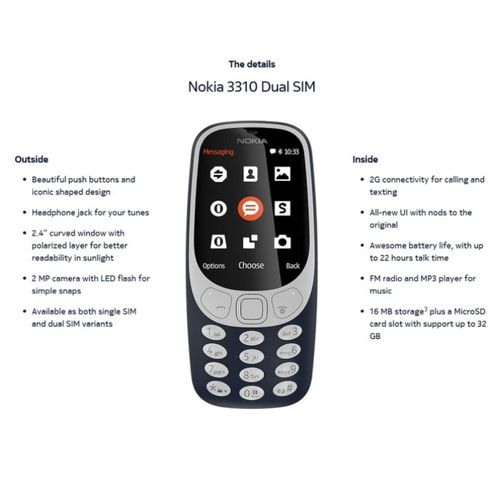 Nokia 3310 Bleu double carte sim
 Fiche Technique et Prix au Maroc
