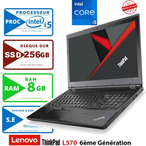 Lenovo PC PORTABLE THINKPAD L570P-I5-6TH GENERATION-8G-256Go SSD-AZERTY-REMIS A NEUF
 Fiche Technique et Prix au Maroc