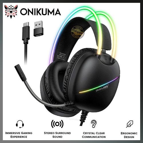 Onikuma X33 – Casque Gaming RGB Surround avec Microphone à Réduction de Bruit, Connexion USB / Type-C, Haut-Parleurs 50 mm et Éclairage LED
 Fiche Technique et Prix au Maroc