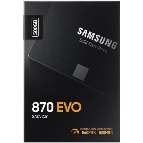 Samsung SSD 870 EVO MZ-77E500B/EU Disque SSD interne 2,5’’ haute vitesse, 500 Go - Pour les Gamers et Professionnels.
 Fiche Technique et Prix au Maroc