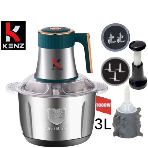 Kenz Hachoir électrique 3Litre/1000W  2 bols Inox et verre 5 vitesse  en acier Inoxydable Inox vert
 Fiche Technique et Prix au Maroc