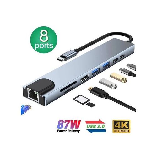 Support Adaptateur USB C 8 en 1 Type C 3.1 à 4K, HDMI avec RJ45 Hub
 Fiche Technique et Prix au Maroc