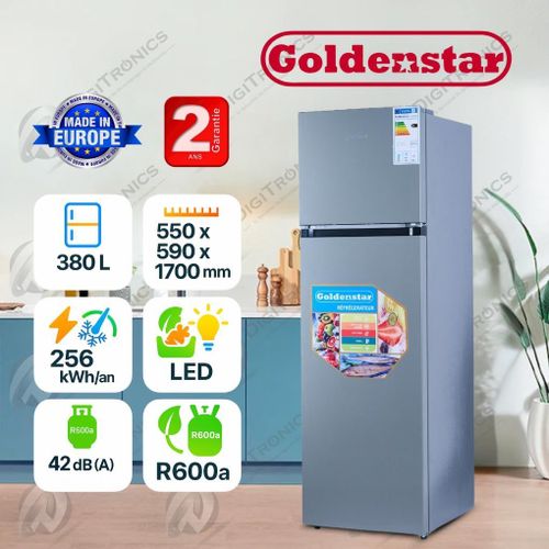 Golden Star Réfrigérateur Semi No Frost 380L Refroidissement Rapide, 2 ans garantie, DP380-2638 Gris Inside
 Fiche Technique et Prix au Maroc