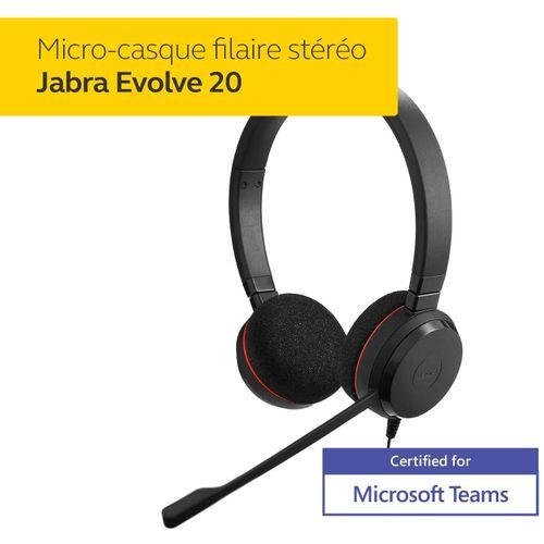 Jabra Evolve 20 MS Stéréo Micro-casque filaire stéréo optimisé Lync
 Fiche Technique et Prix au Maroc
