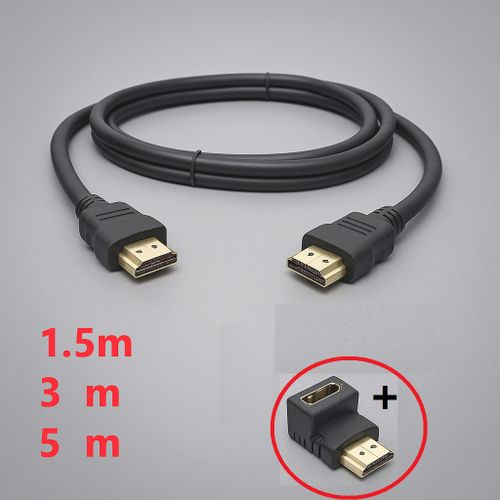 Câble HDMI Longueur 1.5m / 3m / 5m + Connecteur Coudé Offert
 Fiche Technique et Prix au Maroc
