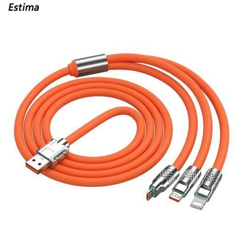 Câble USB 3 en 1 Orange 120W 6A Câble de charge 1.2M rapide et stable pour pour lightning iPhone Micro USB Type-C - Fast charge et Transfert de Données
 Fiche Technique et Prix au Maroc