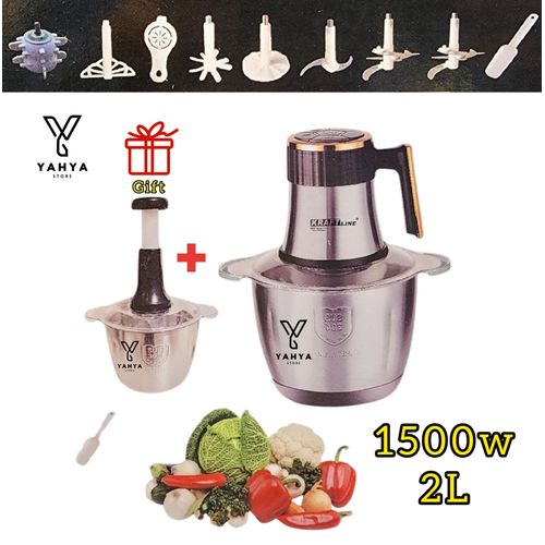 Kraft line Hachoir électrique 2L 1500w multifonctions Bol Inox avec 3 Lames et plusieurs accessoires Avec Fonction Manuel
 Fiche Technique et Prix au Maroc