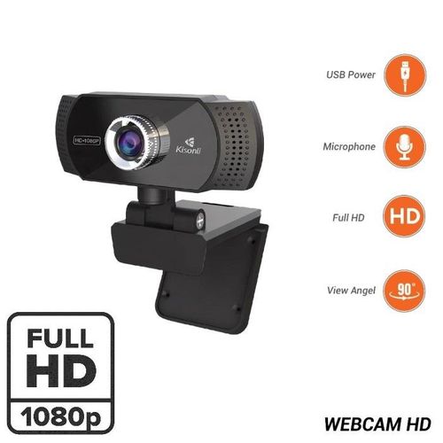 Kisonli Webcam Full HD 1080p 30fps, Microphone intégré USB, pour PC, Mac, ordinateur portable et pc bureau
 Fiche Technique et Prix au Maroc