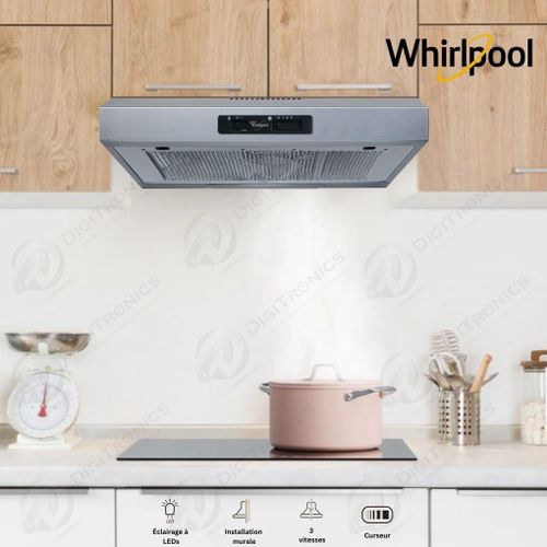 Whirlpool Hotte Murale 3 Vitesses en Inox 60 cm LED, WSLK 65 LS X
 Fiche Technique et Prix au Maroc