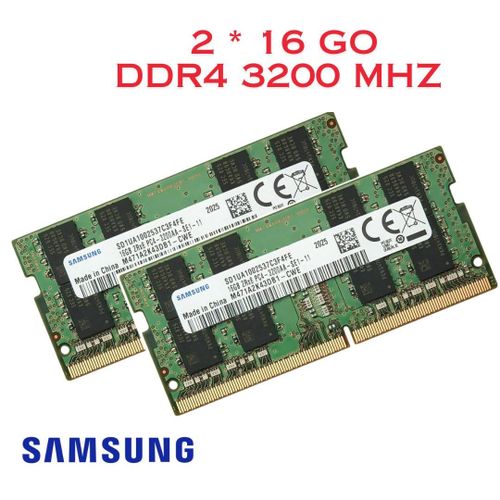 Samsung Mémoire RAM DDR4 pour ordinateur portable, 16 go, 3200MHz 2 piéce
 Fiche Technique et Prix au Maroc