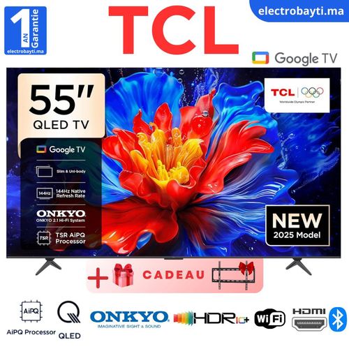 TCL 55P8K – GoogleTv 55 – Pro Gaming – QLED 4K UHD – 144HZ Natif – HDR10+ – Son Onkyo
 Fiche Technique et Prix au Maroc