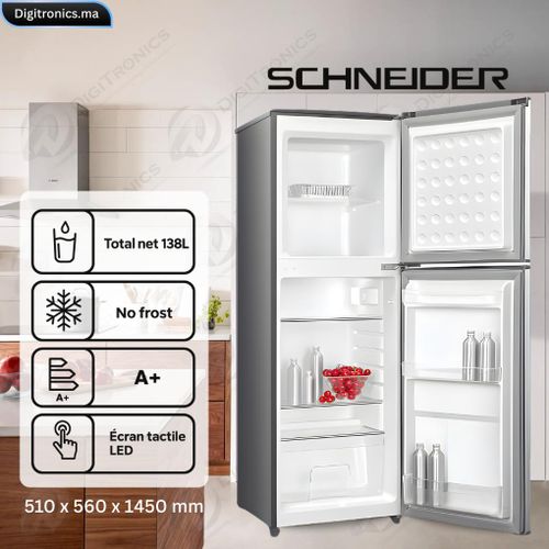 Schneider Réfrigérateur 2 Portes Defrost 138L, Écran LED, SCH-DF2-18
 Fiche Technique et Prix au Maroc