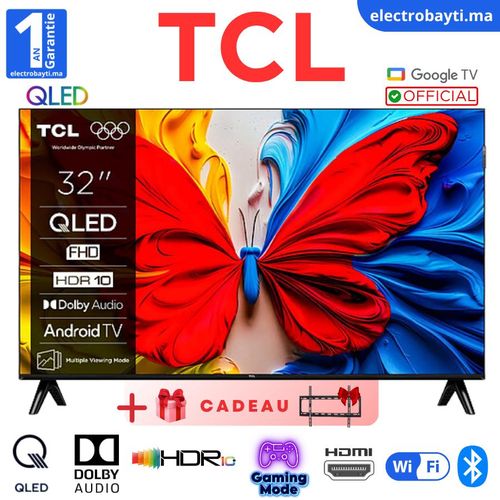 TCL 32" - Smart TV QLED Full HD Google Tv et Dolby Audio, Design sans bordure, 32S5K
 Fiche Technique et Prix au Maroc