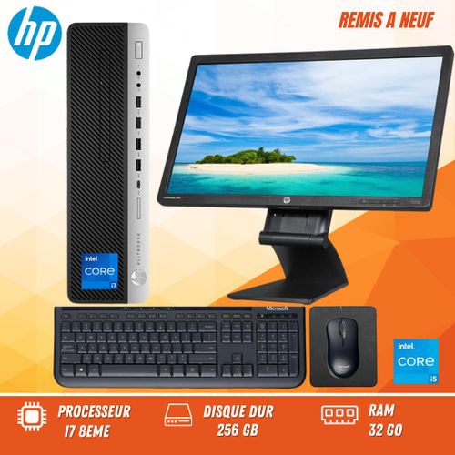 Hp Ordinateur EliteDesk 800 G4 Intel® Core™ i7-8500 32 Go DDR4 256 Go SSD avec écran EliteDisplay E231 remis à neuf
 Fiche Technique et Prix au Maroc