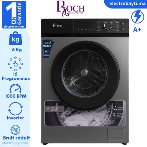 Roch Machine à laver automatique 6Kg - Inverter Machine - 1000 T/min, A+, MAL06FL-ZINV
 Fiche Technique et Prix au Maroc