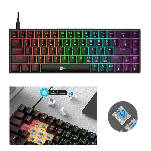 R8 Clavier gamer mécanique, Clavier 60 Compact 30cm Minimaliste, Clavier Bleu Switch, Interface Type C Gaming - 68 touches
 Fiche Technique et Prix au Maroc