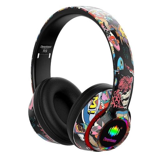 Deep Bass Casque stéréo Bluetooth V5 pliable avec graffiti lumineux RGB Stereo HandsFree Music-TSuppor TF Card-FM-Audio input sans fil R9 Noir
 Fiche Technique et Prix au Maroc