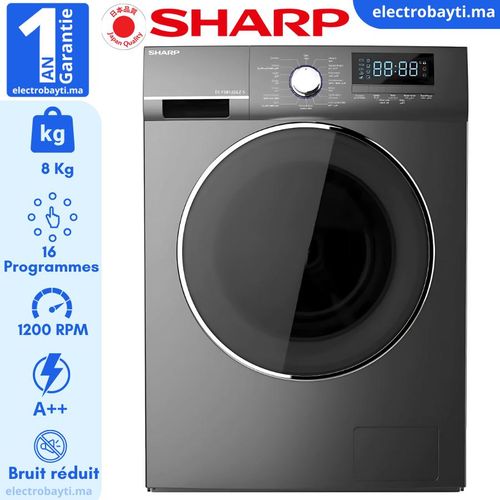 Sharp Machine à laver automatique 8Kg 1200 T/min, A++
 Fiche Technique et Prix au Maroc