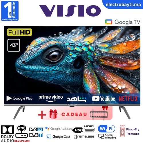 Visio 43 FHD Smart Google TV Original, Télé Vocale + Find my remote, Bluetooth + Support Gratuit
 Fiche Technique et Prix au Maroc