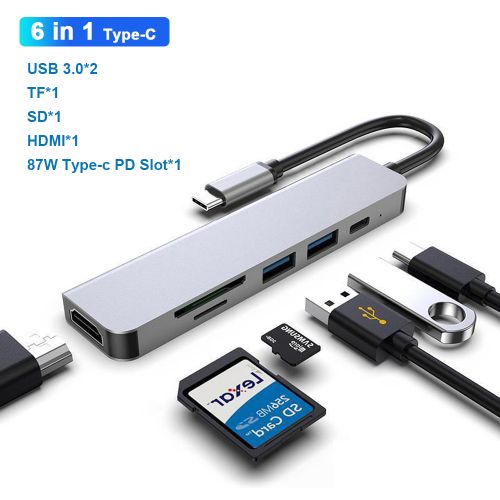 Adaptateur multiport pour MacBook Pro hub USB C  en aluminium 6 en 1
 Fiche Technique et Prix au Maroc