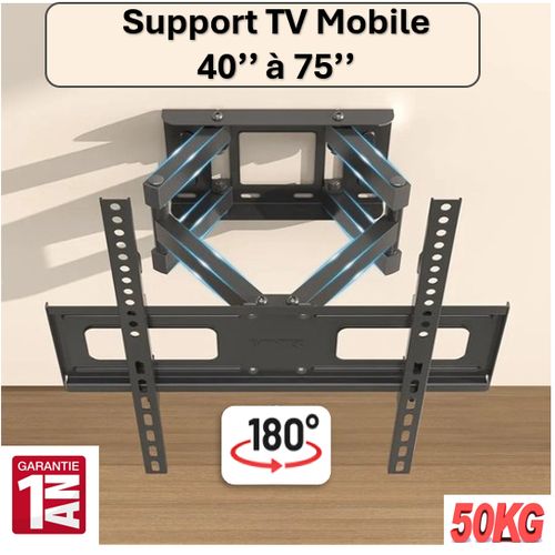 Support Tv double bras haute qualité mobile adabptable de 40" à 75"
 Fiche Technique et Prix au Maroc